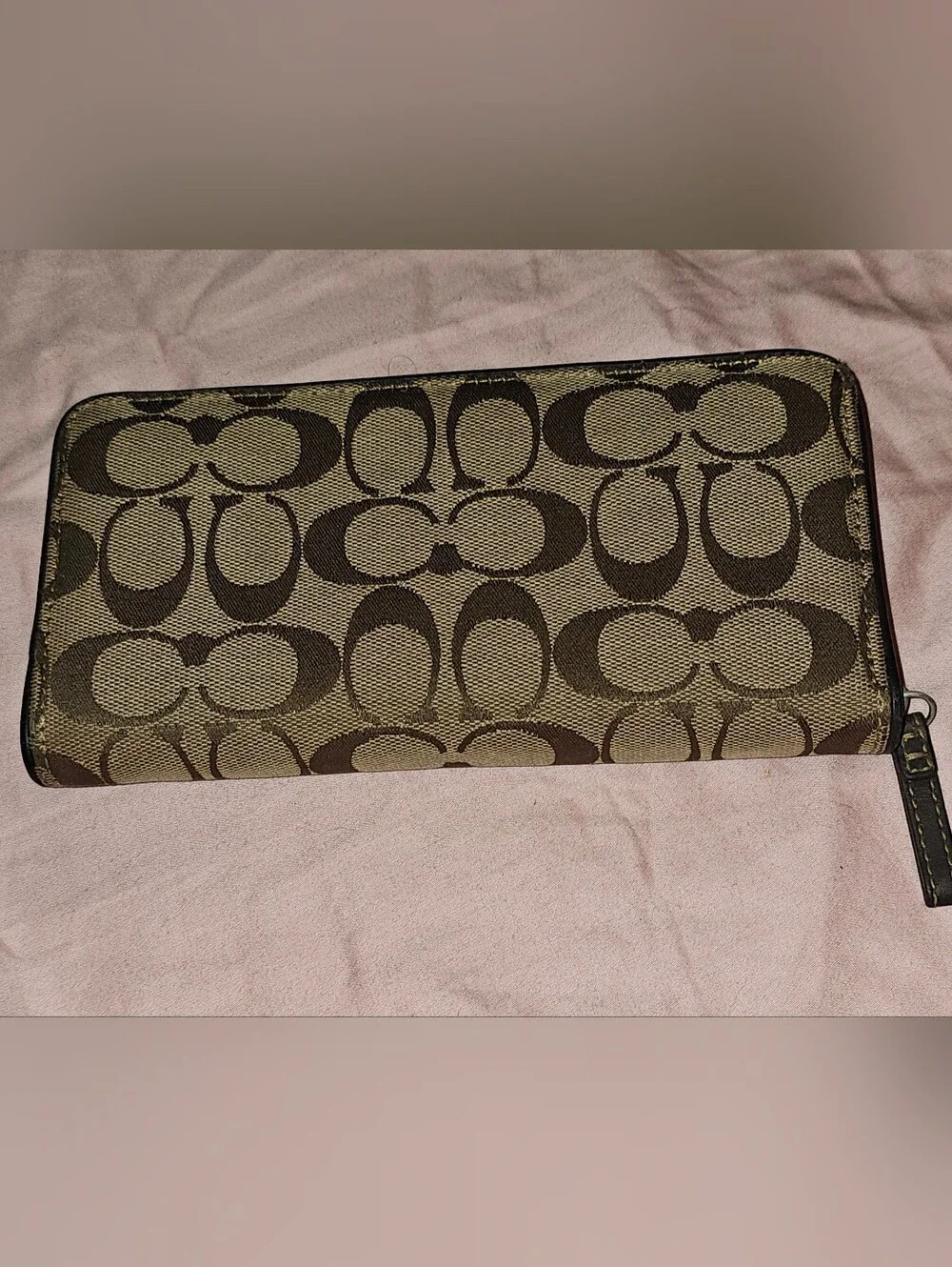 Authentic Coach Brown Signature Canvas Continental Zip Around Wallet Vintage Y2K